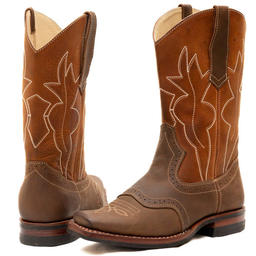 Square Toe Double Stitched Cowboy Boots with perforations Atitlan Leather