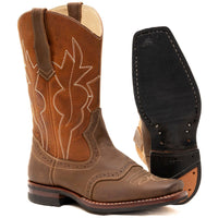 Square Toe Double Stitched Cowboy Boots with perforations Atitlan Leather