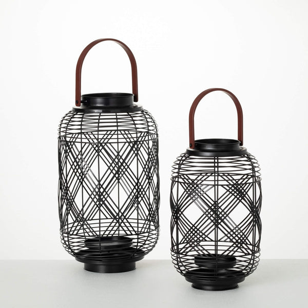 Sullivans 15.25" & 12.25" Moden Black Woven Lantern Set of 2, Metal EasyOptionXY LLC