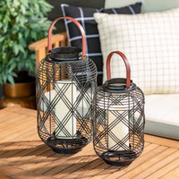 Sullivans 15.25" & 12.25" Moden Black Woven Lantern Set of 2, Metal EasyOptionXY LLC