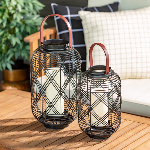 Sullivans 15.25" & 12.25" Moden Black Woven Lantern Set of 2, Metal EasyOptionXY LLC