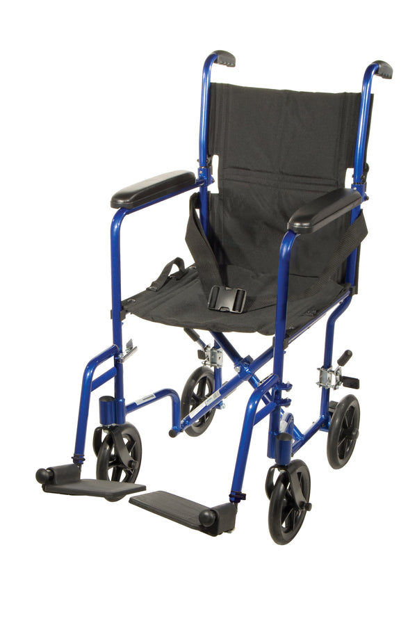 Lightweight Transport Wheelchair, 17" Seat, Blue RIO Medical Supplies