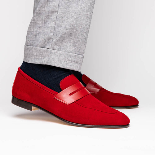 Zelli Italia 16-672-RED Tippa Suede & Calfskin Penny Loafers Red