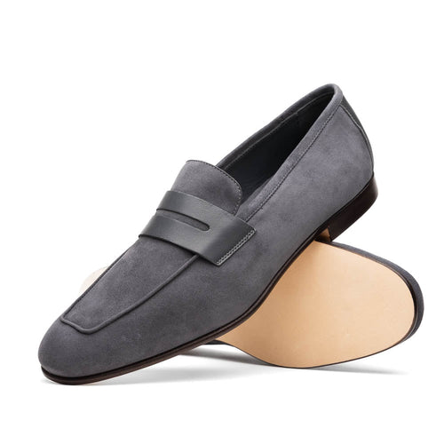 Zelli Italia 16-672-GRY Tippa Suede & Calfskin Penny Loafers Grey
