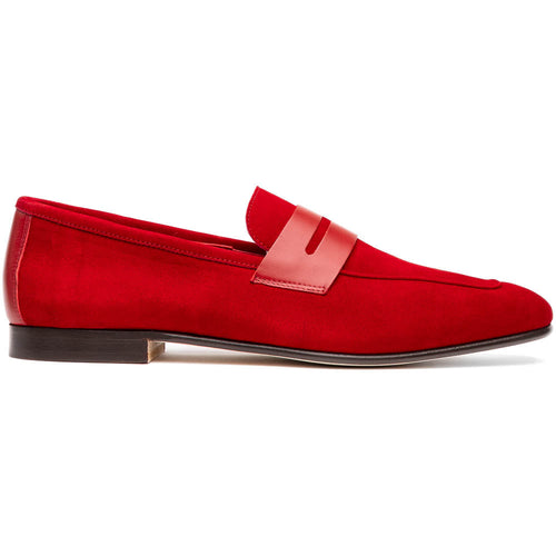 Zelli Italia 16-672-RED Tippa Suede & Calfskin Penny Loafers Red