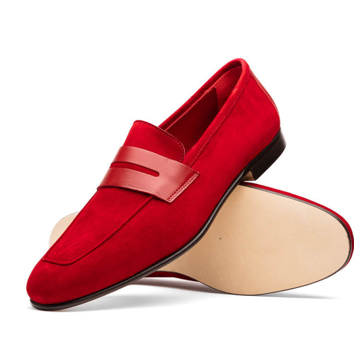 Zelli Italia 16-672-RED Tippa Suede & Calfskin Penny Loafers Red