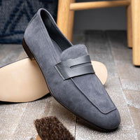 Zelli Italia 16-672-GRY Tippa Suede & Calfskin Penny Loafers Grey