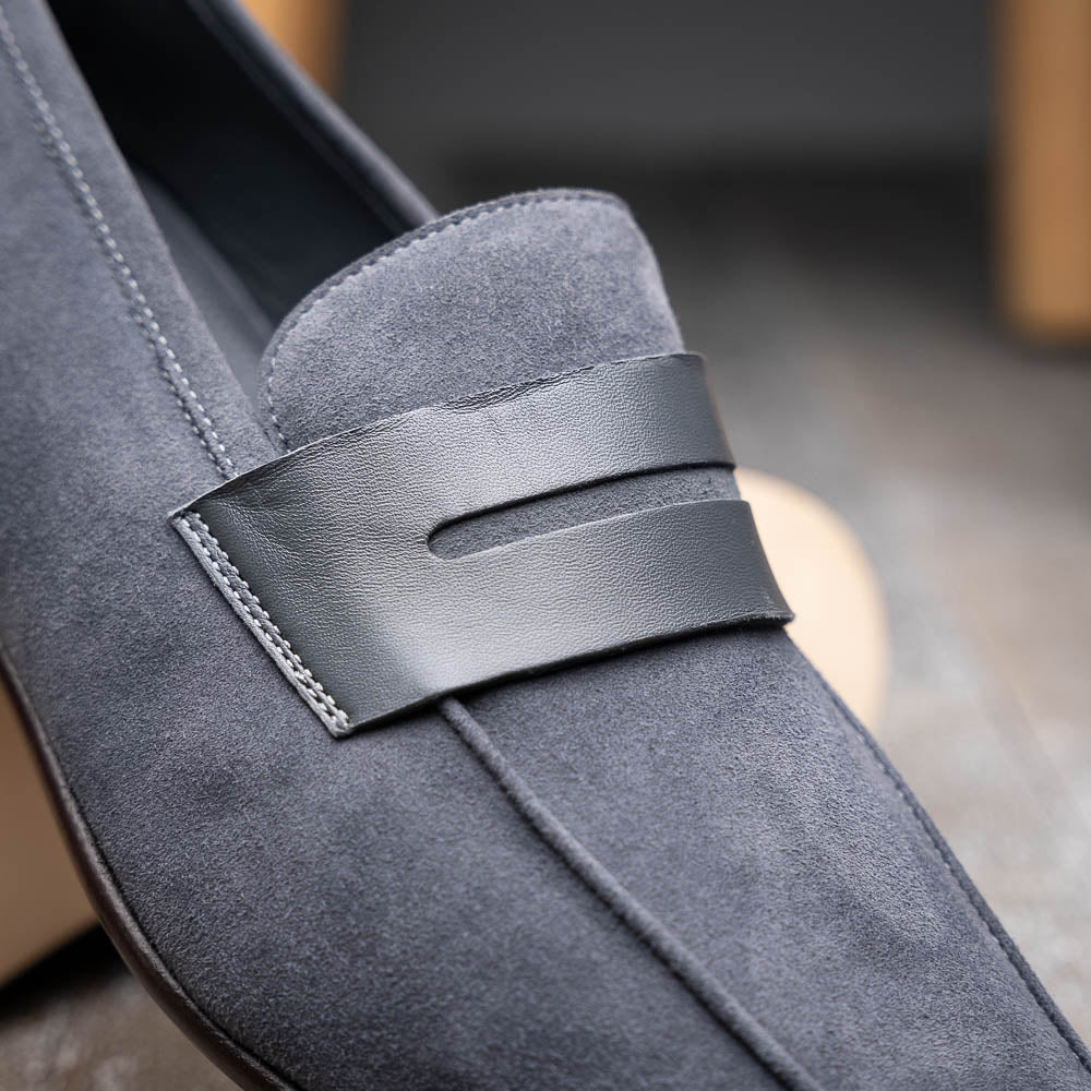 Zelli Italia 16-672-GRY Tippa Suede & Calfskin Penny Loafers Grey