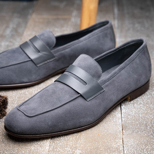 Zelli Italia 16-672-GRY Tippa Suede & Calfskin Penny Loafers Grey