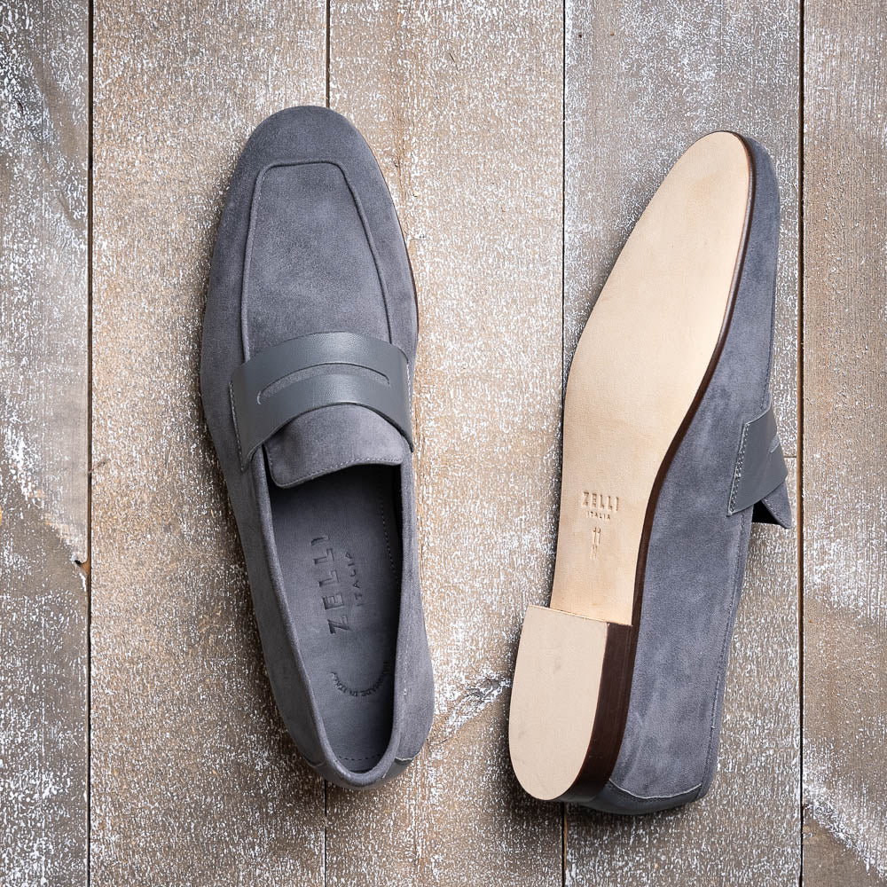 Zelli Italia 16-672-GRY Tippa Suede & Calfskin Penny Loafers Grey