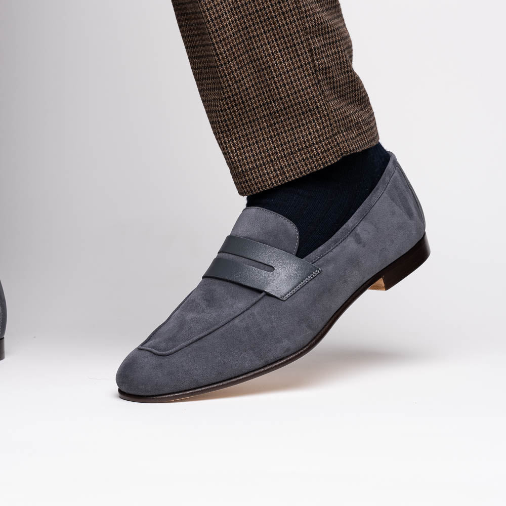 Zelli Italia 16-672-GRY Tippa Suede & Calfskin Penny Loafers Grey