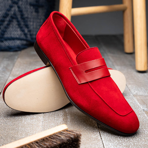 Zelli Italia 16-672-RED Tippa Suede & Calfskin Penny Loafers Red