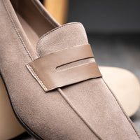 Zelli Italia 16-672-TPE Tippa Suede & Calfskin Penny Loafers Taupe
