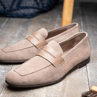 Zelli Italia 16-672-TPE Tippa Suede & Calfskin Penny Loafers Taupe