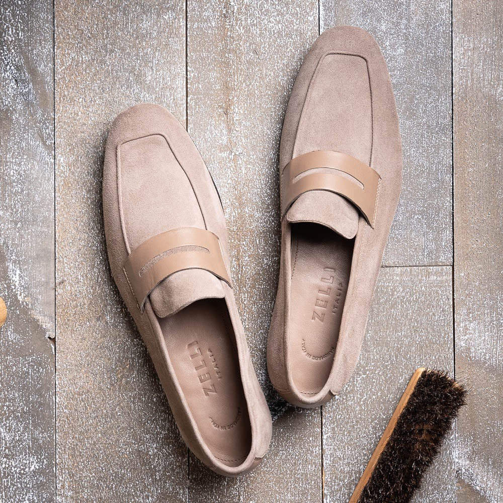 Zelli Italia 16-672-TPE Tippa Suede & Calfskin Penny Loafers Taupe