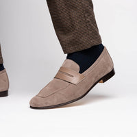 Zelli Italia 16-672-TPE Tippa Suede & Calfskin Penny Loafers Taupe