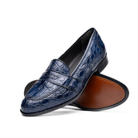 11-119-NVY TUSCANY Crocodile Penny Loafer, Navy Zelli Italia