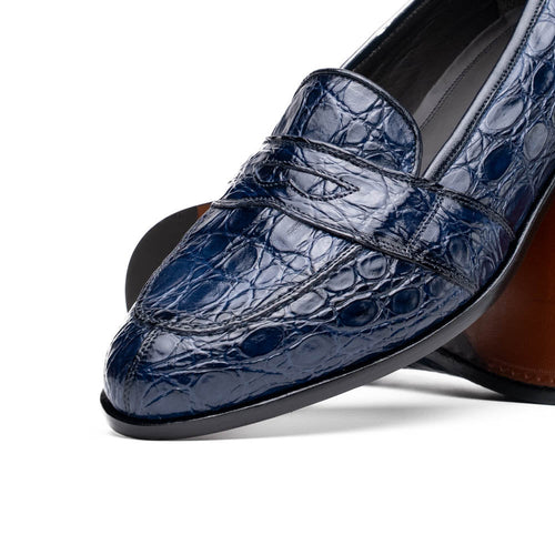 11-119-NVY TUSCANY Crocodile Penny Loafer, Navy Zelli Italia