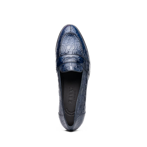11-119-NVY TUSCANY Crocodile Penny Loafer, Navy Zelli Italia