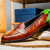 11-119-CGN TUSCANY Crocodile Penny Loafer, Cognac Zelli Italia