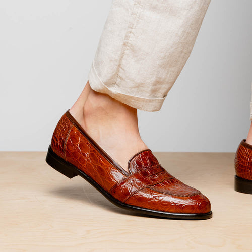 11-119-CGN TUSCANY Crocodile Penny Loafer, Cognac Zelli Italia