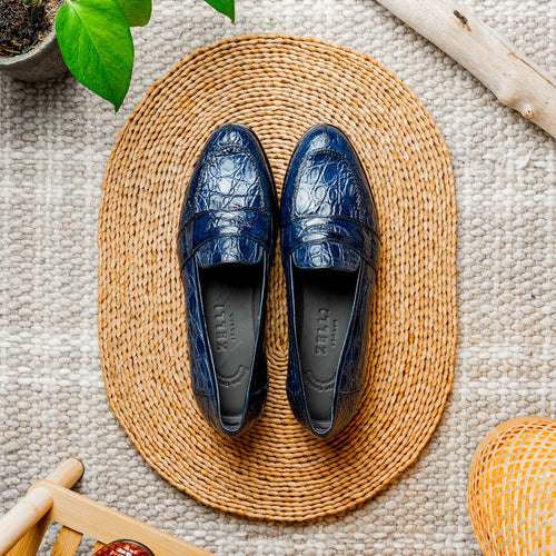11-119-NVY TUSCANY Crocodile Penny Loafer, Navy Zelli Italia