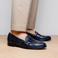 11-119-NVY TUSCANY Crocodile Penny Loafer, Navy Zelli Italia