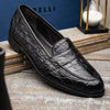 11-119-BKM (BLK) TUSCANY Crocodile Penny Loafer, Black Zelli Italia
