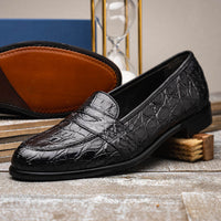 11-119-BKM (BLK) TUSCANY Crocodile Penny Loafer, Black Zelli Italia