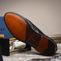 11-119-BKM (BLK) TUSCANY Crocodile Penny Loafer, Black Zelli Italia