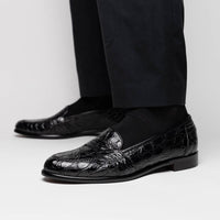 11-119-BKM (BLK) TUSCANY Crocodile Penny Loafer, Black Zelli Italia