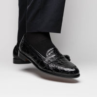 11-119-BKM (BLK) TUSCANY Crocodile Penny Loafer, Black Zelli Italia