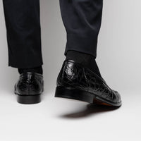11-119-BKM (BLK) TUSCANY Crocodile Penny Loafer, Black Zelli Italia