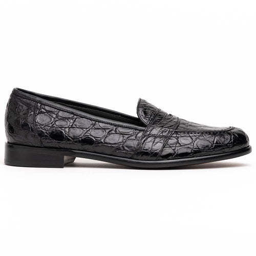 11-119-BKM (BLK) TUSCANY Crocodile Penny Loafer, Black Zelli Italia