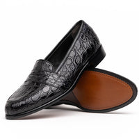 11-119-BKM (BLK) TUSCANY Crocodile Penny Loafer, Black Zelli Italia