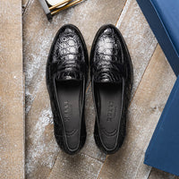 11-119-BKM (BLK) TUSCANY Crocodile Penny Loafer, Black Zelli Italia