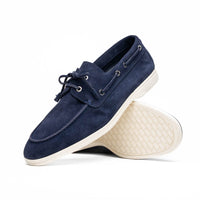 Zelli Italia 16-675-NVY VENICE Italian Sueded Goatskin Boat Shoes, Navy