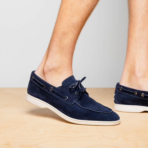 Zelli Italia 16-675-NVY VENICE Italian Sueded Goatskin Boat Shoes, Navy