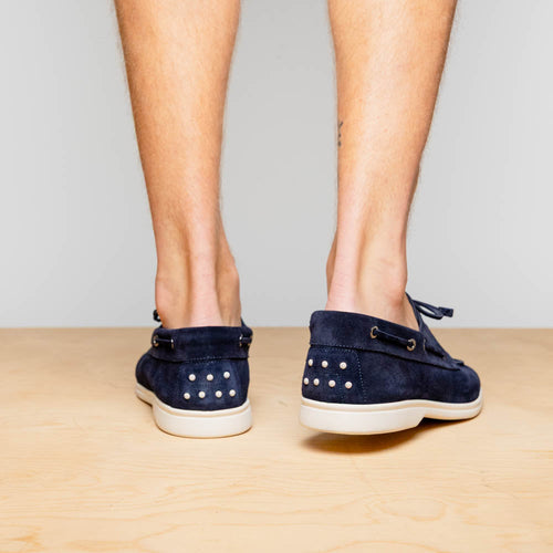 Zelli Italia 16-675-NVY VENICE Italian Sueded Goatskin Boat Shoes, Navy