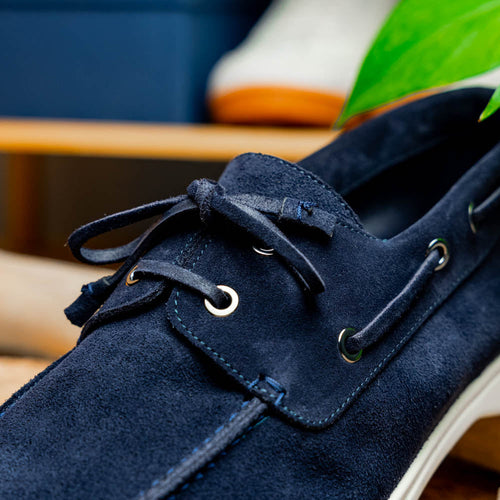 Zelli Italia 16-675-NVY VENICE Italian Sueded Goatskin Boat Shoes, Navy