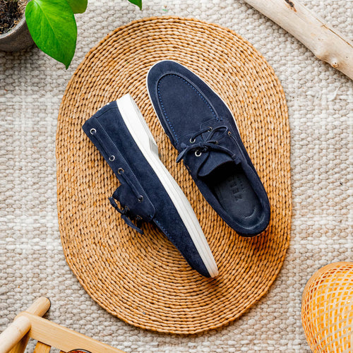 Zelli Italia 16-675-NVY VENICE Italian Sueded Goatskin Boat Shoes, Navy