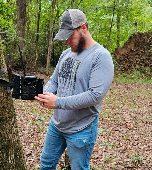 Vycah Vintage Flag Long Sleeve Tee - Gray Vycah