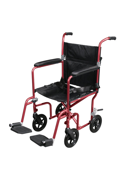 Flyweight Lightweight Transport Wheelchair with Removable Wheels, Red RIO Medical Supplies