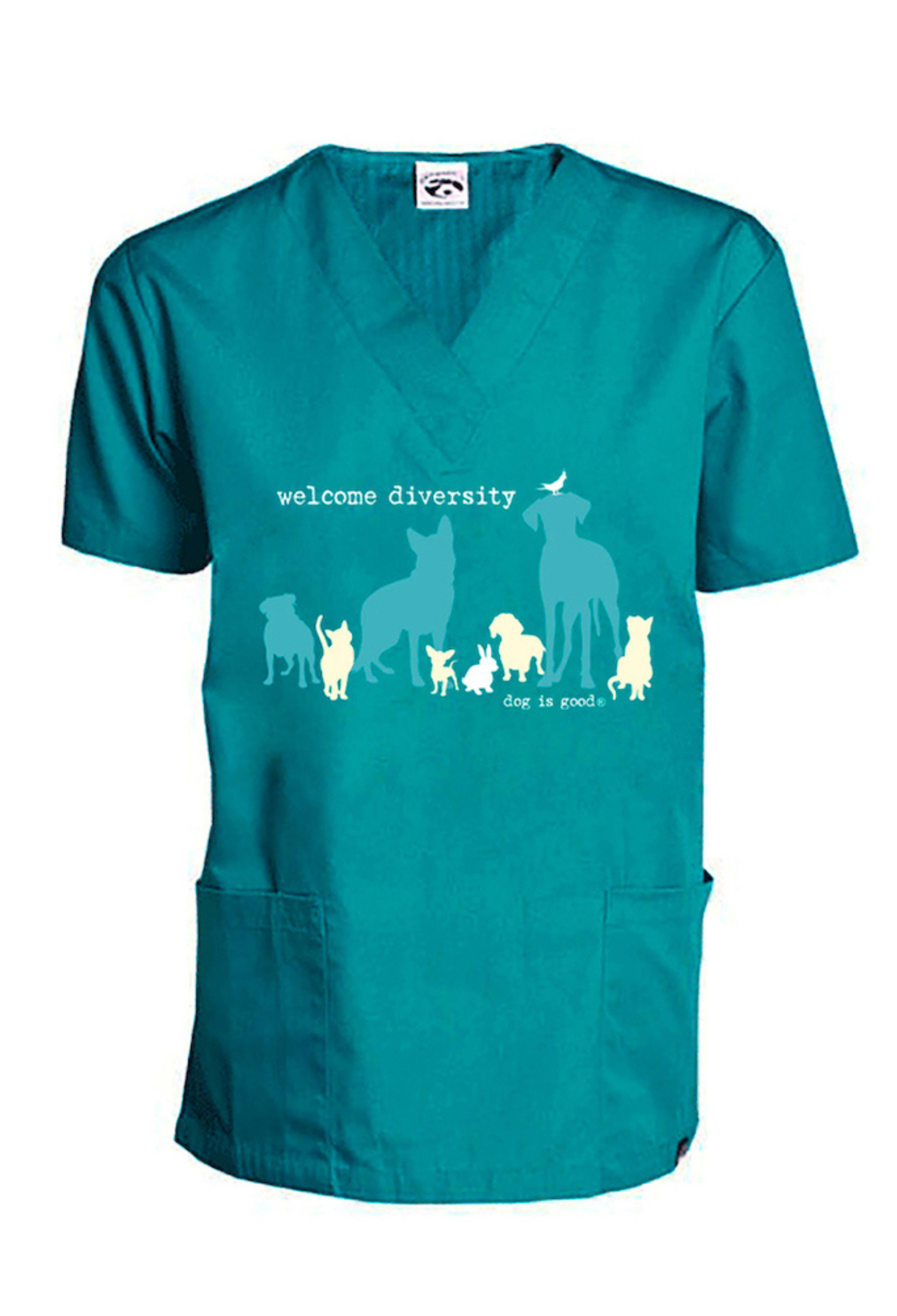 Dog is Good Dog is Good Scrub Top: Welcome Diversity (Teal)