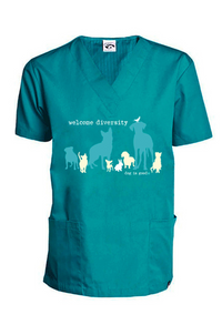 Dog is Good Dog is Good Scrub Top: Welcome Diversity (Teal)