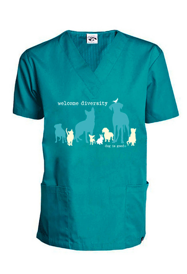 Dog is Good Dog is Good Scrub Top: Welcome Diversity (Teal)