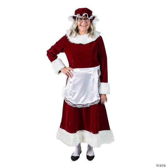 Women's Burgundy Velvet Mrs. Claus Dress Costume - Large