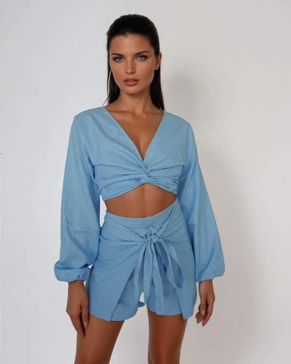 Belle Blouse - Blue Linen Baliawear