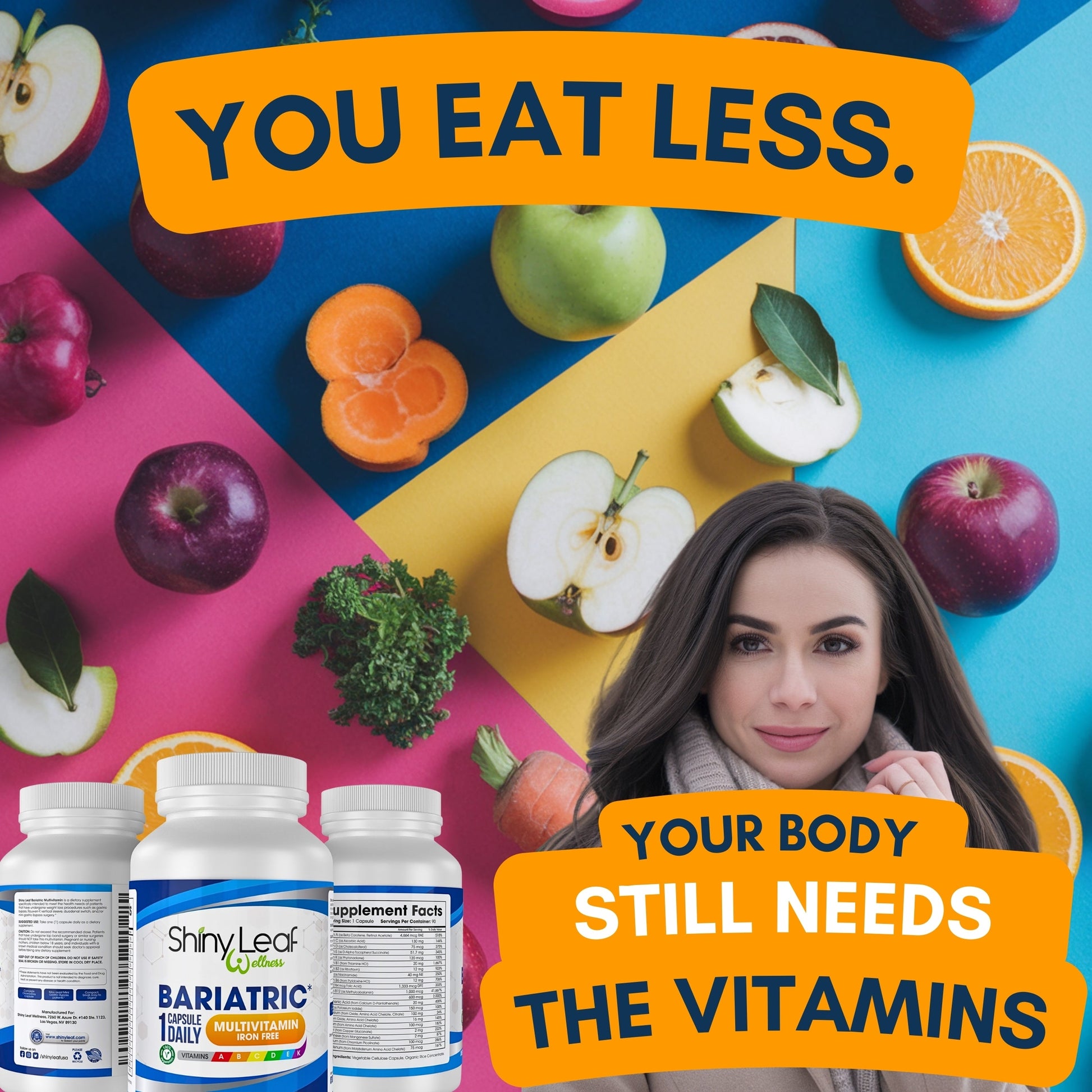 Shiny Leaf Bariatric Multivitamin Iron Free With DHT Original Shampoo and
